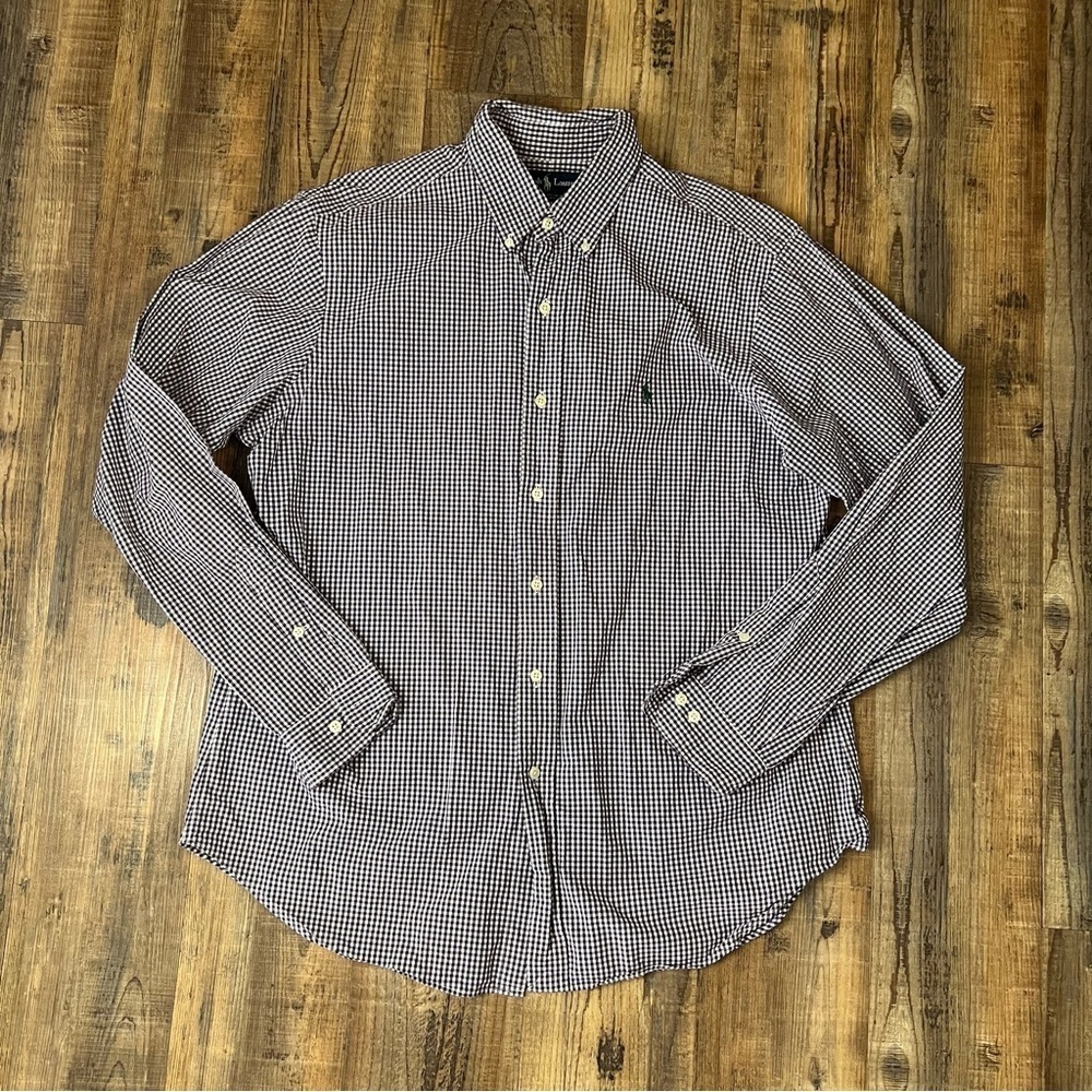 Ralph Lauren Shirt Mens Large Purple Plaid Check Button Down Classic Fit